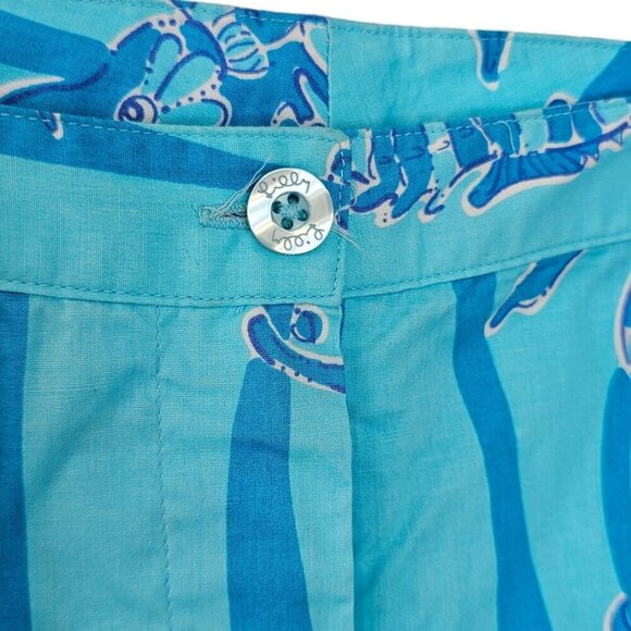 Lilly Pulitzer Vintage White Label  Sea Horse Crop Pants Size 4 Blue - Picture 6 of 7